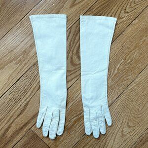 White soft glove leather, elbow-length gloves